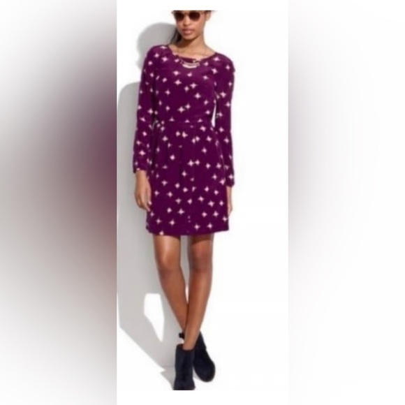 Madewell SILK Star Print Tulip Hem Dress 0 - Picture 2 of 10
